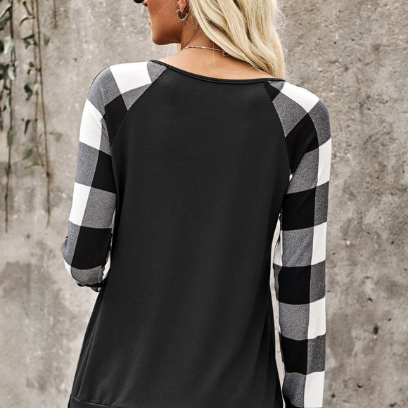 NEW! Black White Buffalo Check Sleeve Shirt Sequin - Picture 11 of 14